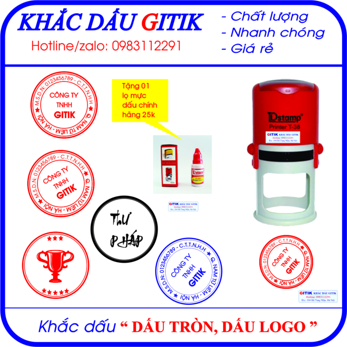 Khắc dấu tròn, dấu logo, dấu tròn công ty.