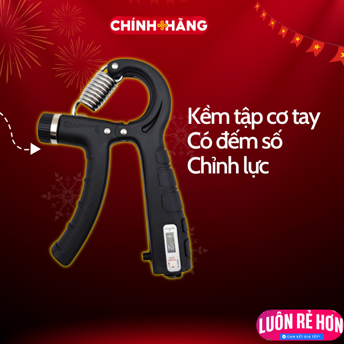 Kìm bóp tay Tập cơ tay Điều chỉnh lò xo 5-60kg Có đếm số Có núm điều khiển lực Phụ kiện thể thao