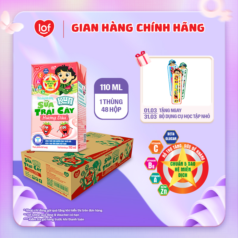 Sữa trái cây KUN vị dâu thùng 48 hộp x 110ml