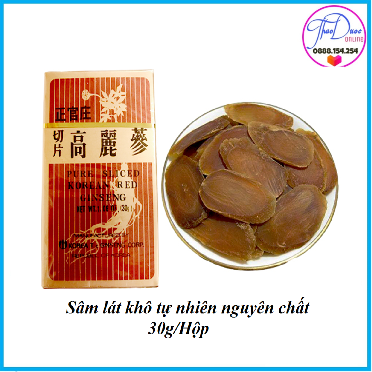 Hồng Sâm Hàn Quốc thái lát khô 100% tự nhiên (không tẩm) 30g/Hộp