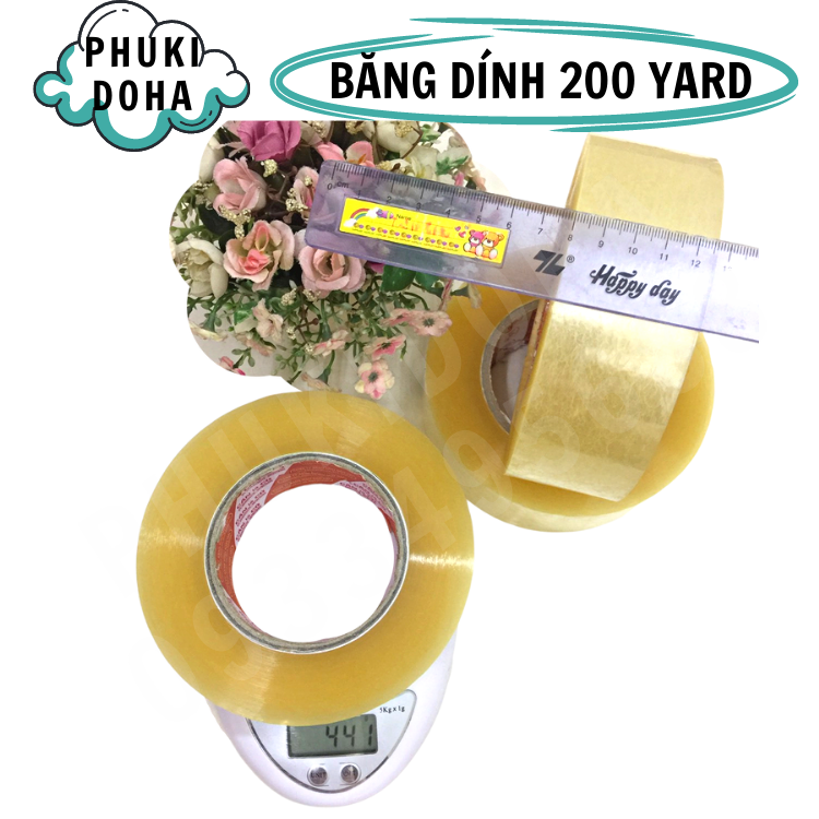 Băng keo đóng hàng giá rẻ 200ya, 100ya nặng 440g và 235g 1 cuộn - lõi giấy mỏng - đủ 180 mét và 90m - PHUKIDOHA - BD-180-G4L-465-M50