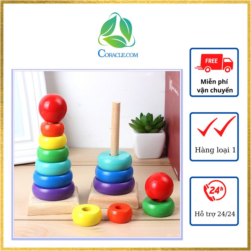 [Feeship] Đồ Chơi Tháp Gỗ Cho Bé, Coracle,MS004.Đồ Chơi Tháp Xếp Chồng Gỗ 7 Sắc Cầu Vòng, Đồ Chơi  Cho Bé Phát Triển Kỹ Năng Cơ Bản.