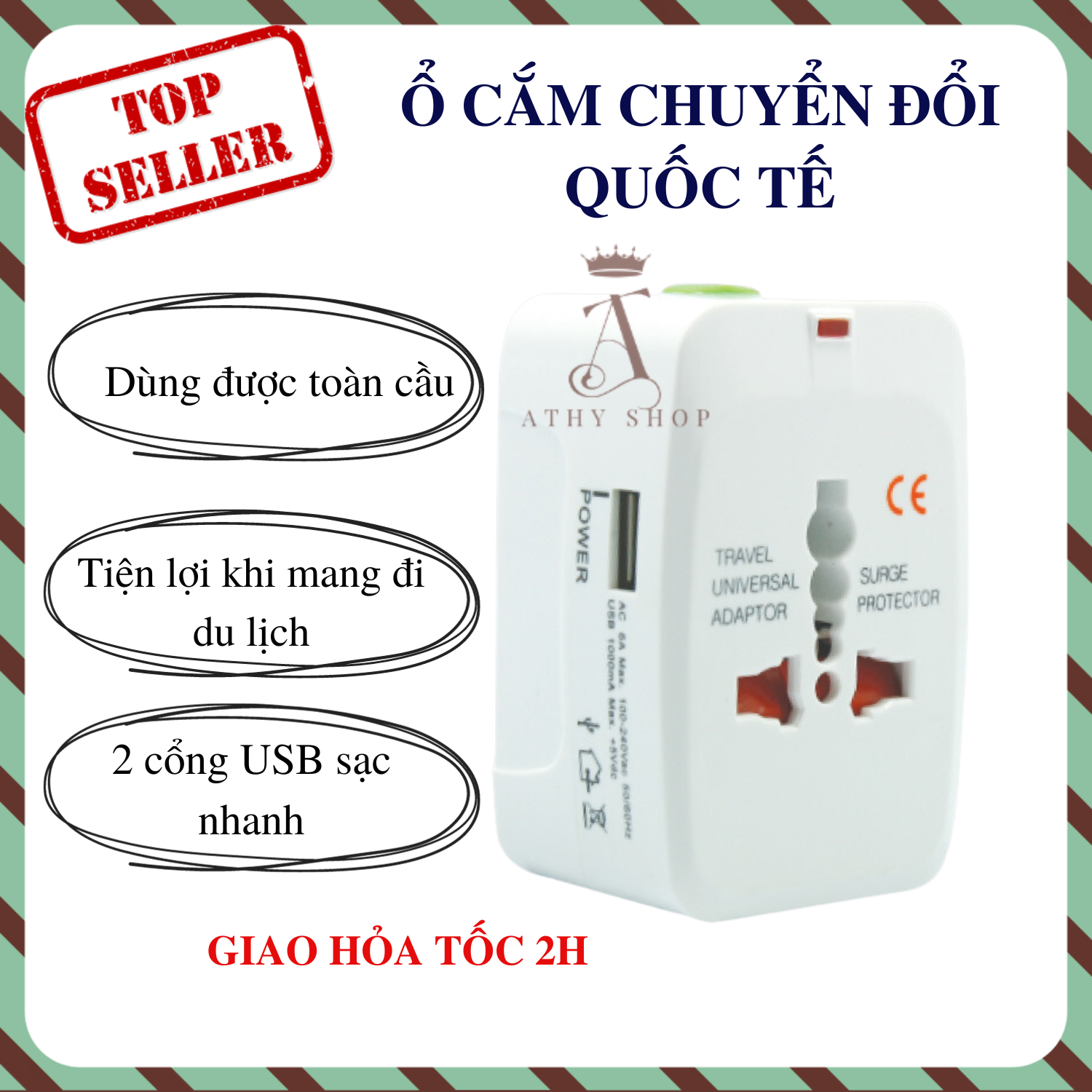 Ổ CẮM ĐIỆN DU LỊCH 150 QUỐC GIA phích cắm quốc tế dùng cho nhiều nước singapore mỹ úc anh thái lan nhật 2 3 chấu đa năng cao cấp travel universal adaptor phích điện chuyển đổi athy shop