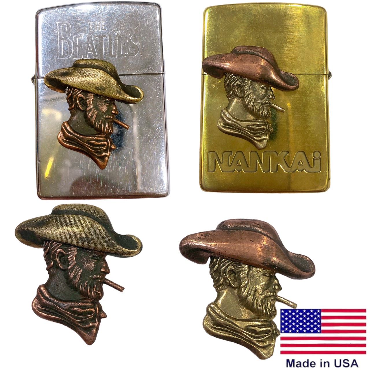 Eblem Zippo Mỹ chủ đề Cowboy Chuẩn Zin Đồng thau Solid Brass, , bạc khối và đồng đỏ Copper