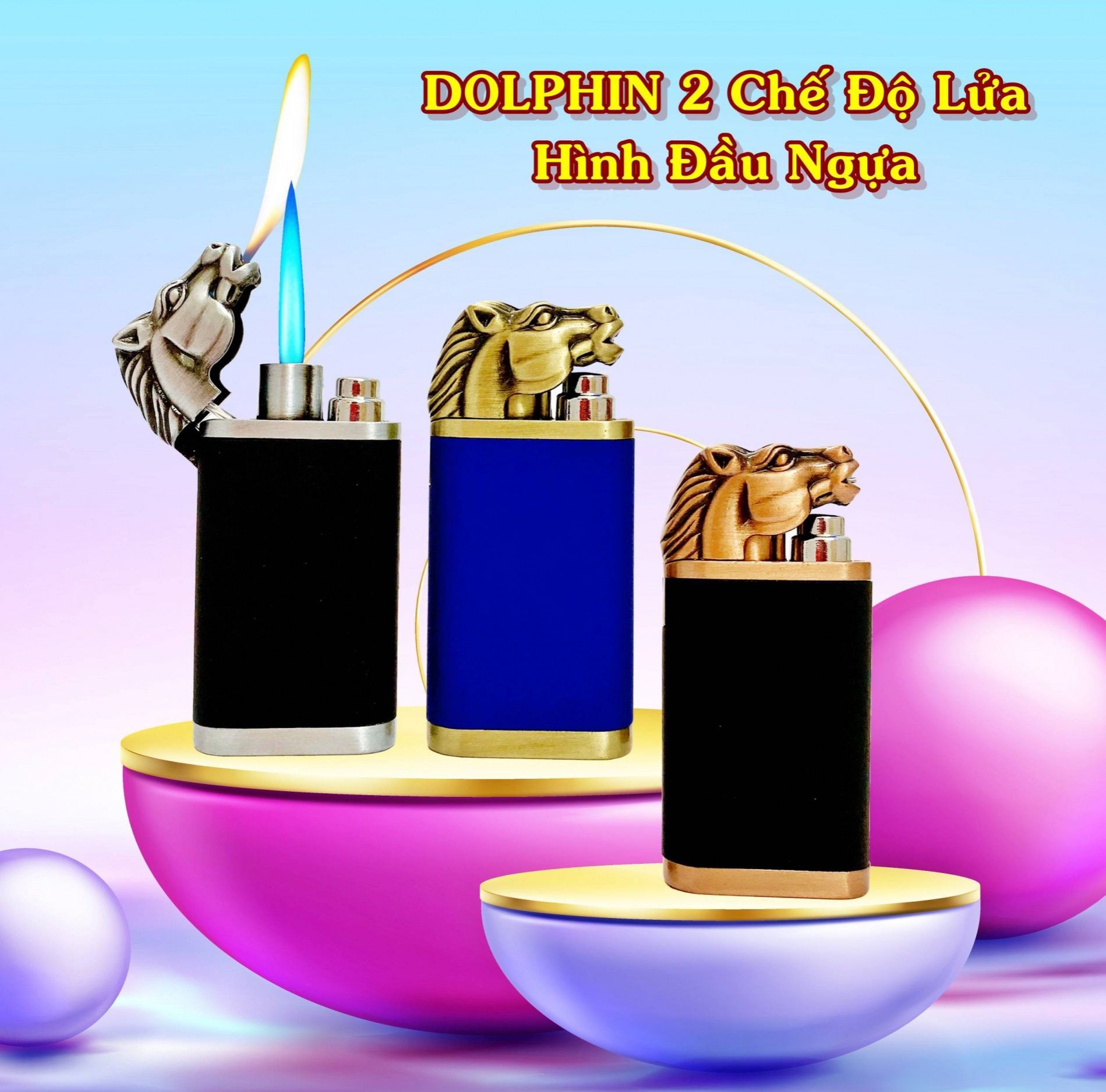 Bật lửa dolphin 2 chế độ lửa hình đầu ngựa -