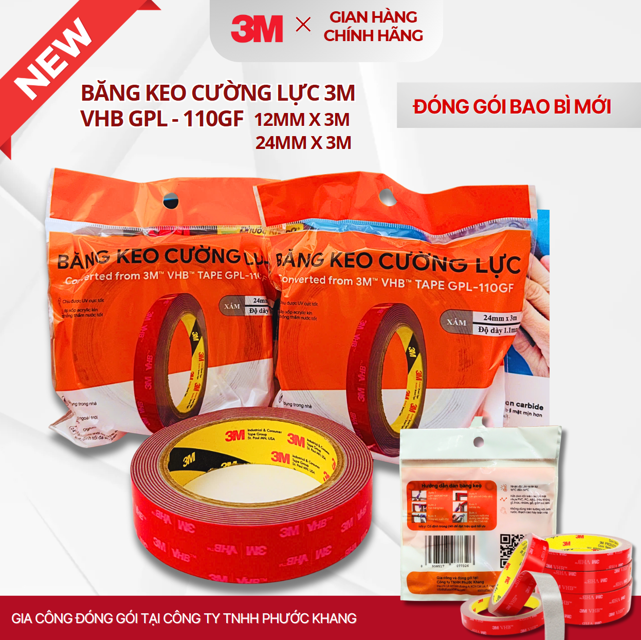 Băng Keo 2 mặt cường lực 3M™ VHB GPL-110GF màu xám - dày 1.1mm  - Dán vè mưa,Logo, Đồ chơi xe ô tô, xe máy , vật dụng gia đình... màu xám - dày 1.1mm