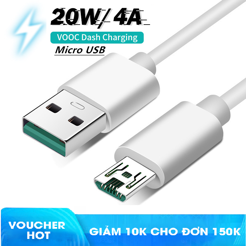 Cáp sạc micro oppo vooc lõi xanh 5v-4a , 20w , sạc nhanh , cáp 1m