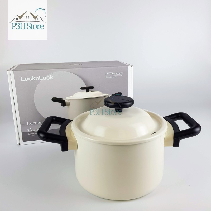 Nồi chống dính decore lock&lock 18cm màu trắng có nắp lde1182ih