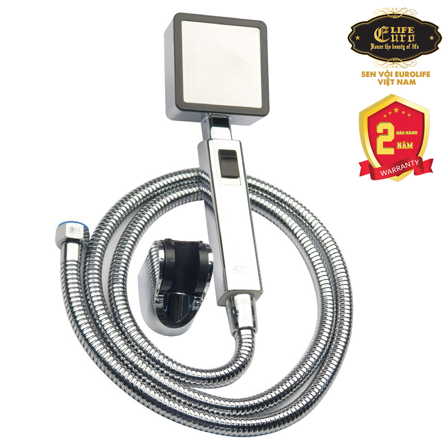 Bộ tay dây sen siêu tăng áp vuông Eurolife EL-113SH (Trắng bạc)