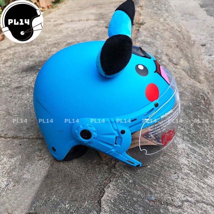 Mũ bảo hiểm trẻ em pikachu có kính v&s helmet cho bé từ 3-6t xanh biển