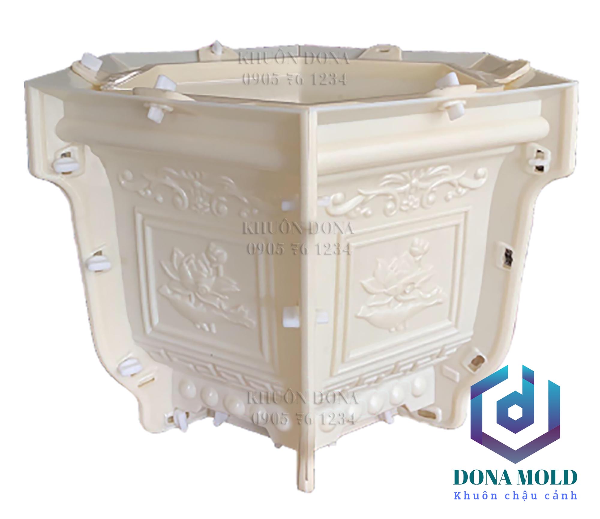 ( Tặng búa) Khuôn Đúc Chậu Lục Giác 38 cm cao 28 cm mẫu. Khuôn Đúc Chậu Cảnh Nhựa ABS cao cấp