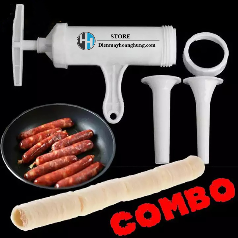 Combo 1 Bộ dụng cụ nhồi xúc xích, lạp xưởng, dồi sụn + 1 cuộn vỏ Collagen phi 24 chuẩn Loại 1 NDX Viscofan