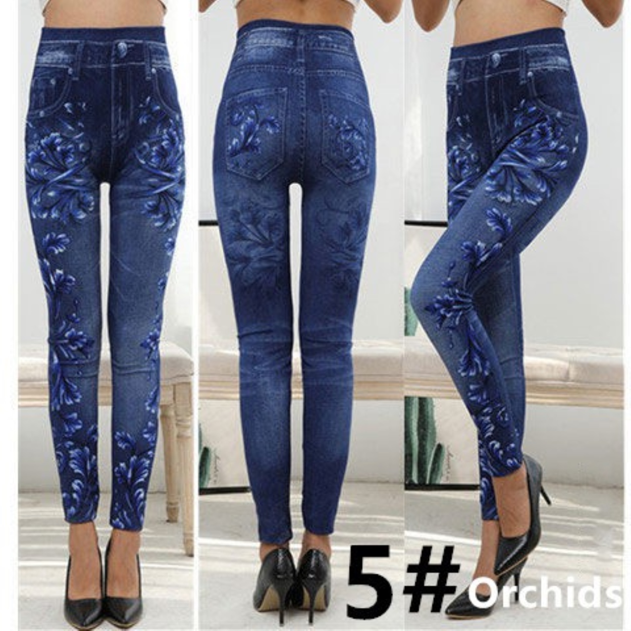 ✱❍ Quần Legging Giả Jean Co Dãn Tốt In Họa Tiết Hoa Thời Trang Cho Nữ