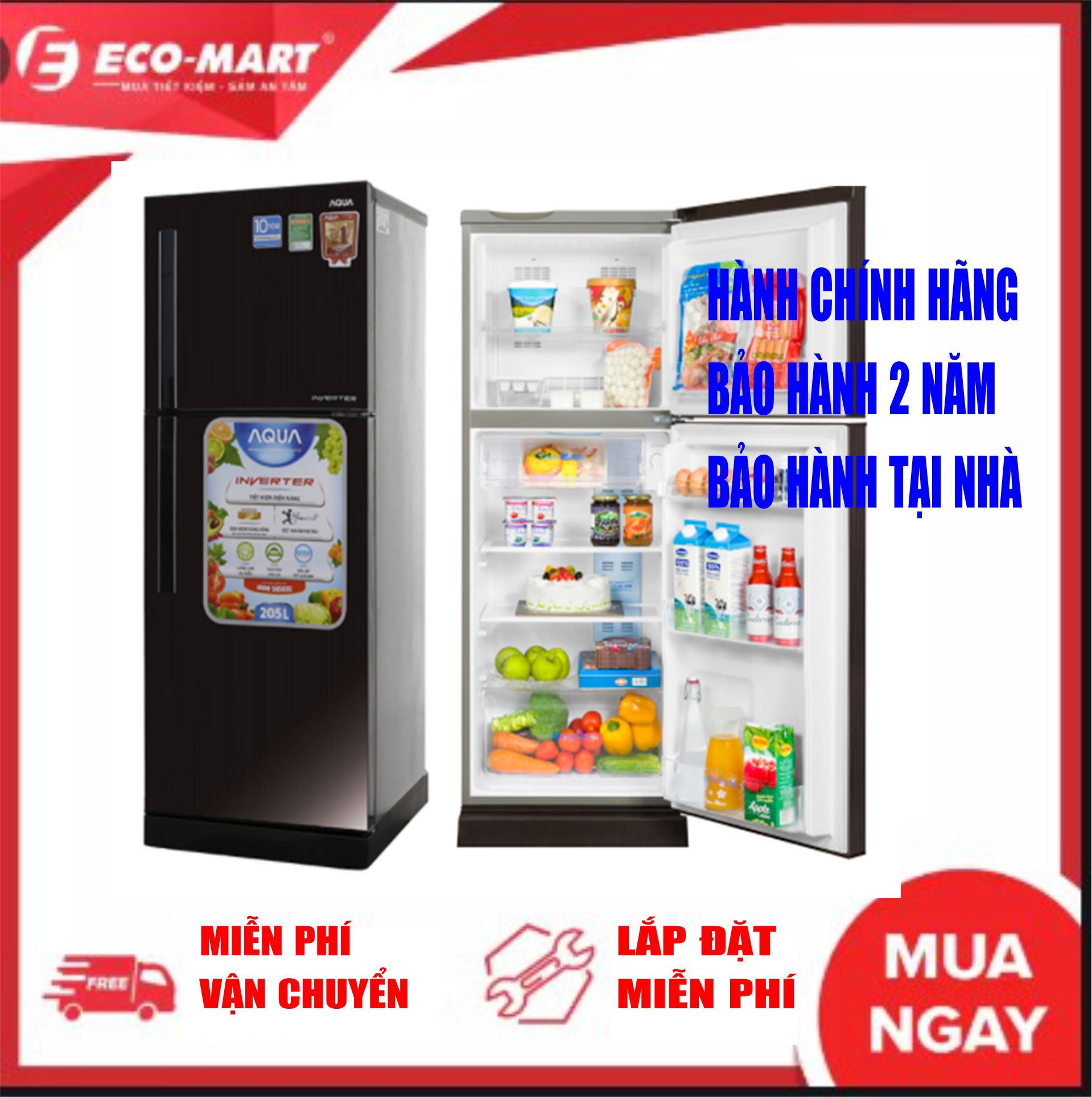 Tủ lạnh aqua 186 lít aqr-i209dn inverter dung tích ngăn đá:50 lít dung tích ngăn lạnh:136 lít công nghệ inverter:tủ lạnh inverter công suất tiêu thụ công bố theo tcvn:~ 0.91 kw/ngày