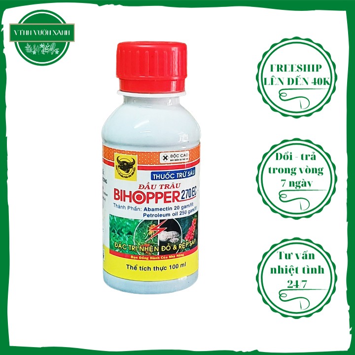 Thuốc trừ sâu Đầu Trâu Bihopper 270EC diệt nhện đỏ, bọ phấn trắng, sâu ăn lá 100ml