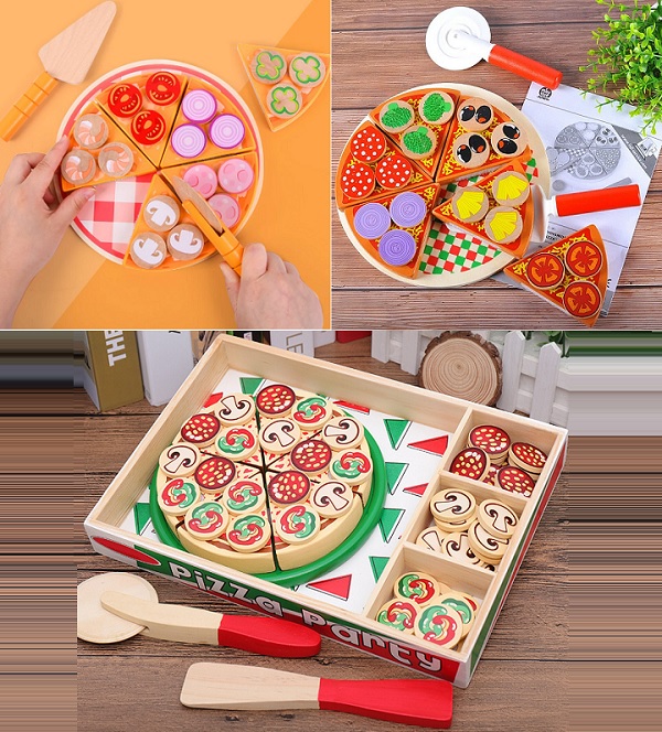 Bộ đồ chơi bánh pizza gỗ cho bé - đồ chơi bánh pizza gỗ
