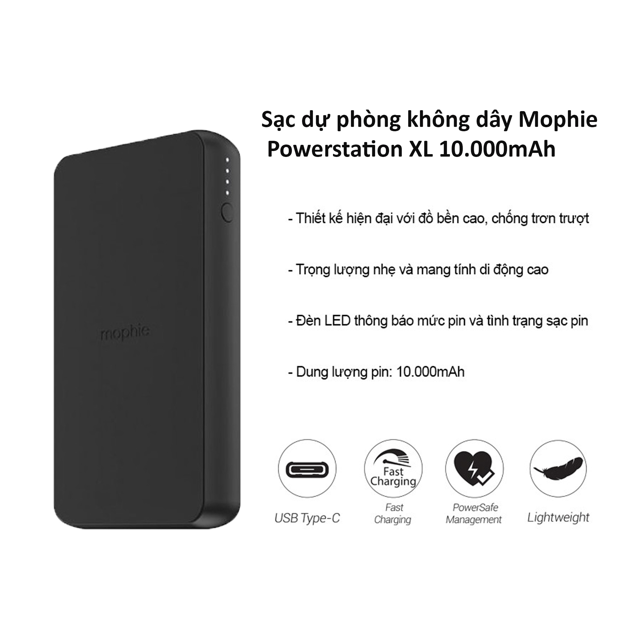 Sạc dự phòng Mophie Powerstation XL 10.000mAh tích hợp sạc không dây - 401101513