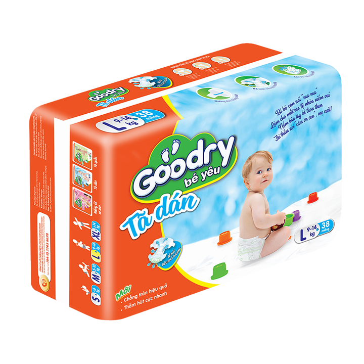 Tã dán Goodry đủ size M42 L38 XL34  Lõi hút siêu thấm giúp bé luôn khô thoáng