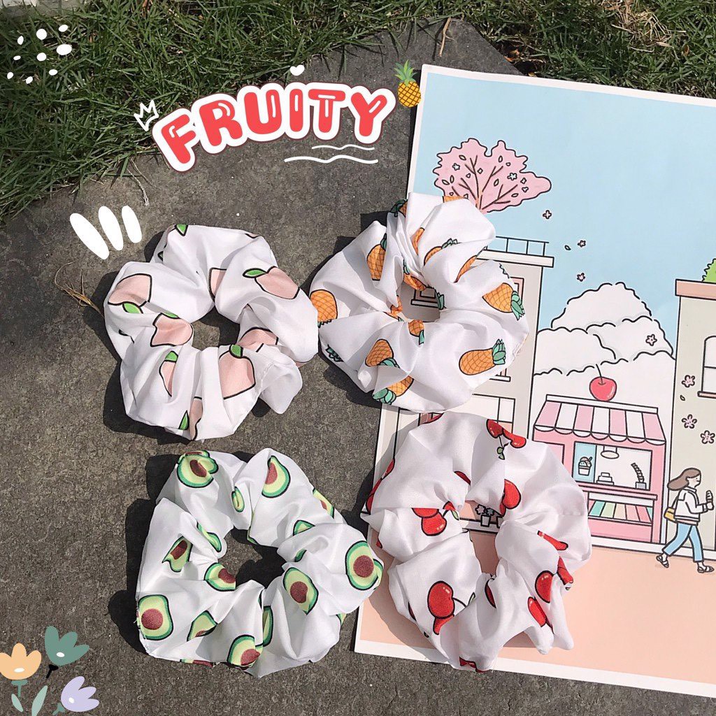 Cột tóc voan scrunchies trái cây