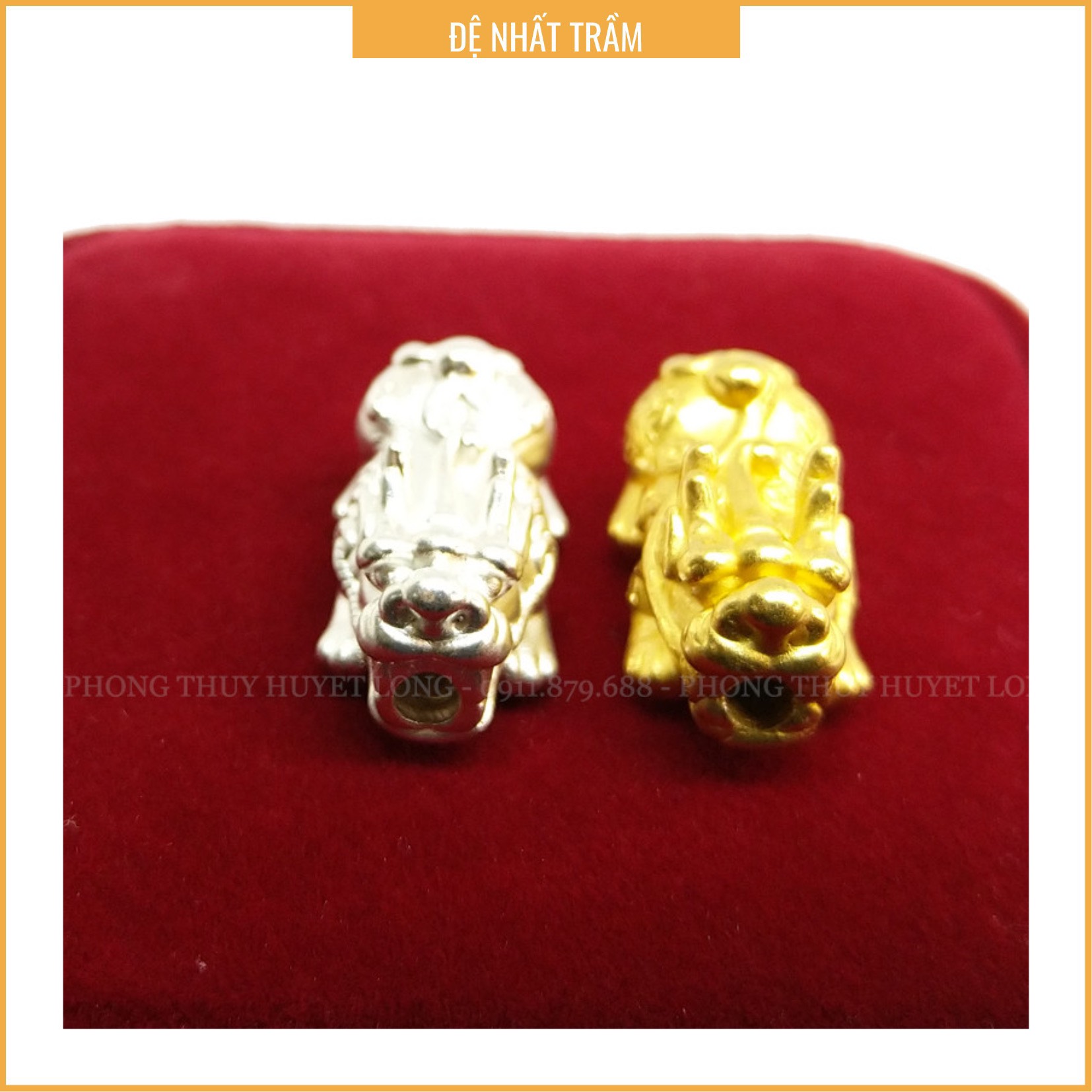 Charm tỳ hưu bạc xi vàng - bạc 925 cao cấp, tỳ hưu tài lộc mix vòng tay