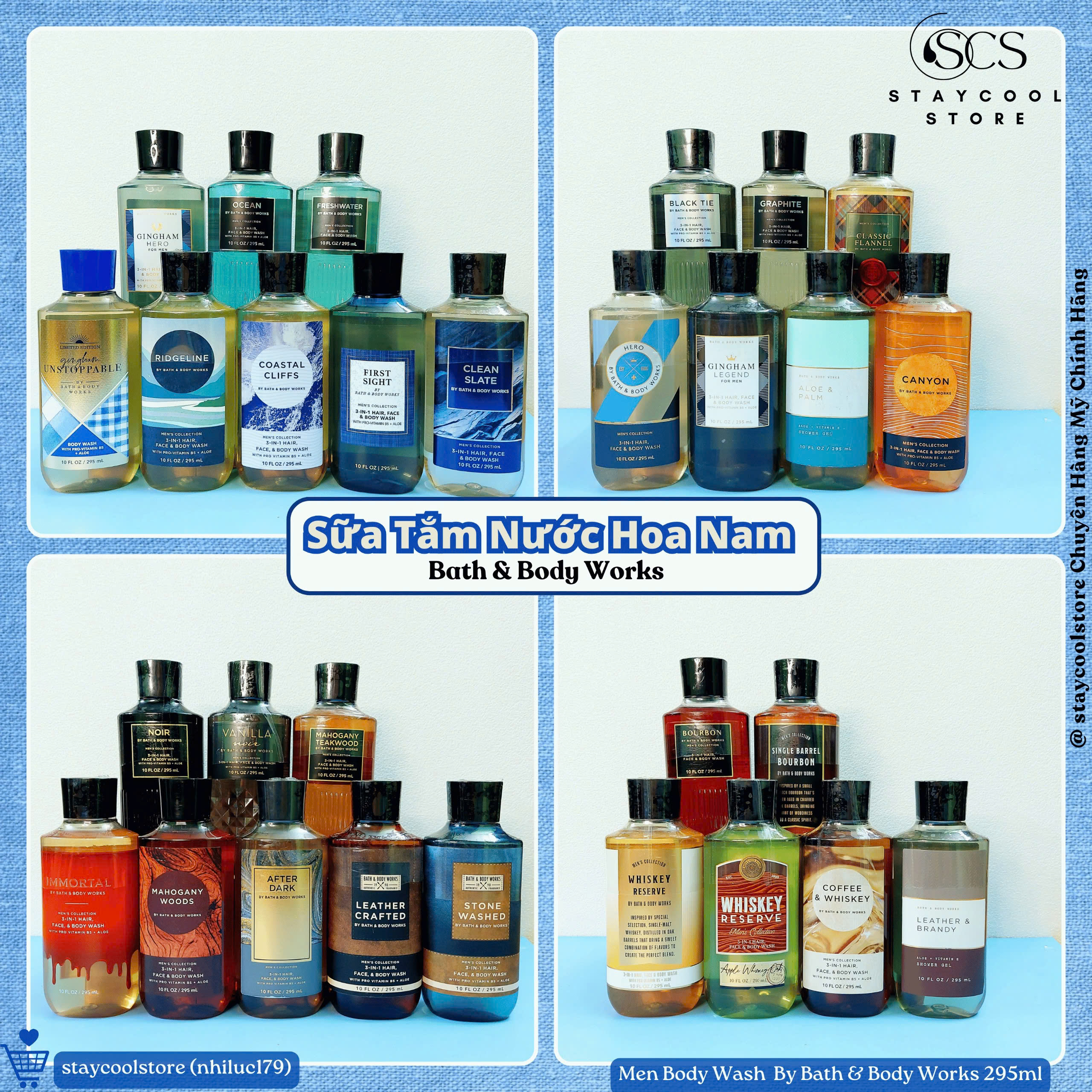 [Bill Mỹ- Đủ Mùi] Sữa tắm hương nước hoa cho nam giới 3 trong 1 Bath & Body Works  295ml