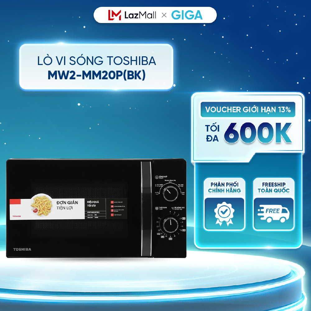 Lò vi sóng Toshiba MW2-MM20P(BK) 20L - Rã đông tiện lợi - Điều khiển núm vặn - Bảo hành 12 Tháng