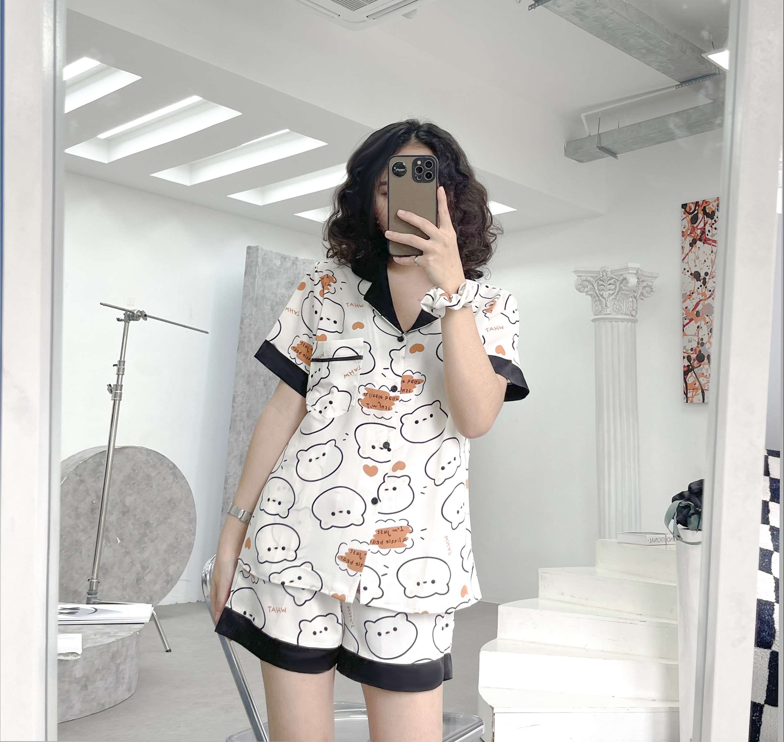 Bộ đồ ngủ nữ pijama mặc nhà cộc tay chất lụa mango, đồ bộ mặc nhà họa tiết cute dễ thương