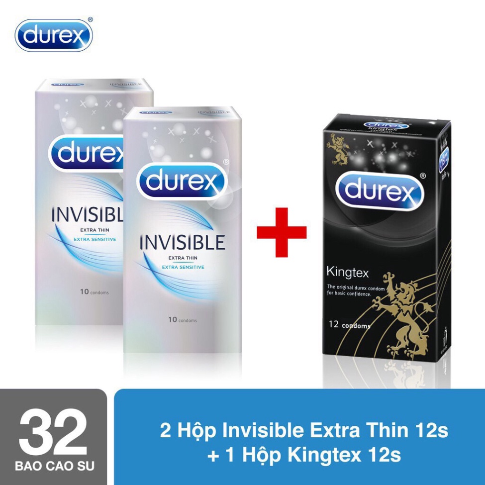 Bộ 2 hộp bao cao su durex invisible + tặng 1 hộp kingtex ..