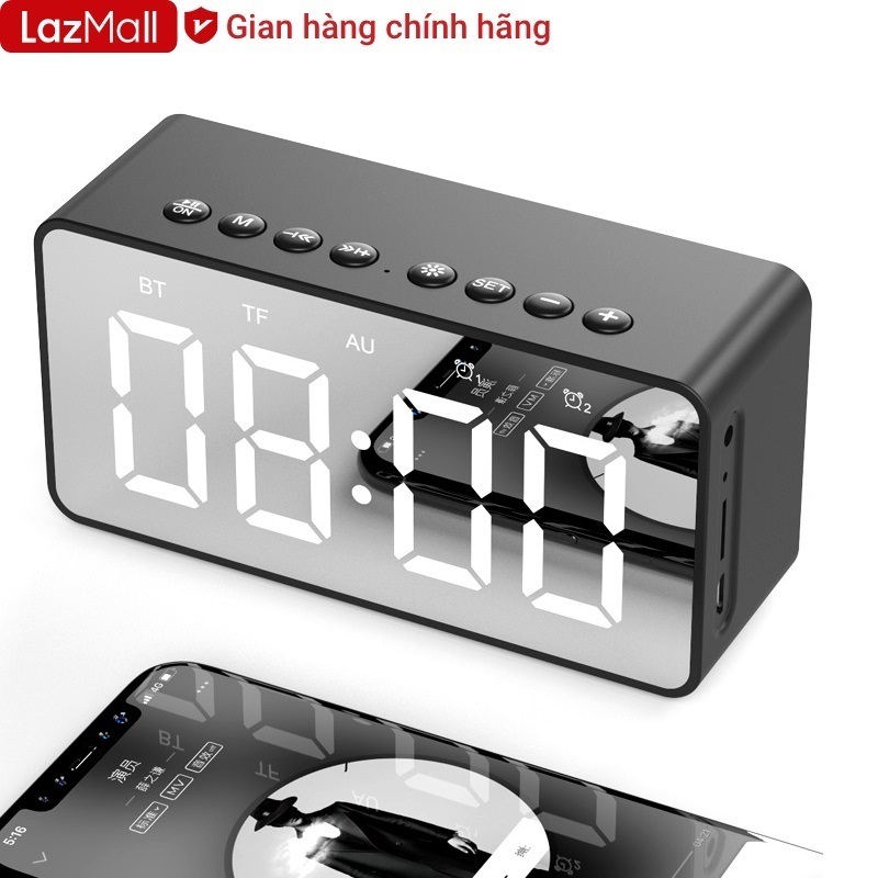 Loa gương bluetooth 5.0 kèm đồng hồ báo thức sang trọng – hàng chính hãng