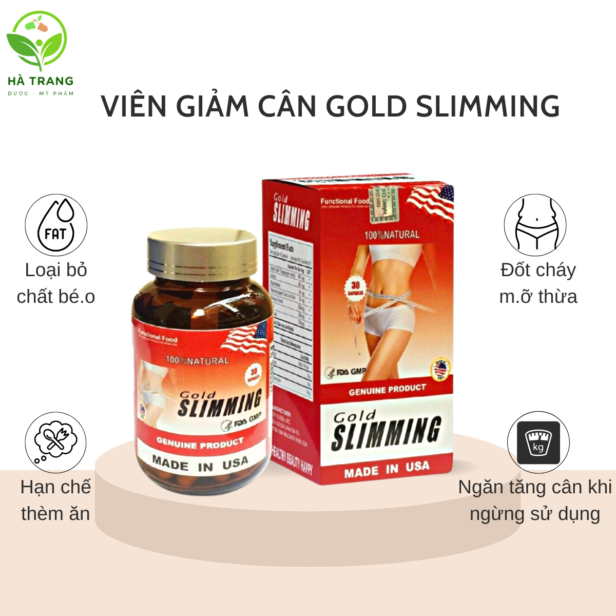 Viên uống giảm cân gold slimming của mỹ hộp 30 viên