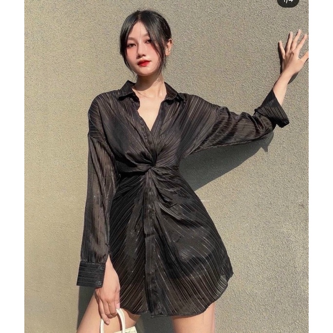 Set đầm 2 dây + sơmi xoắn 2 màu