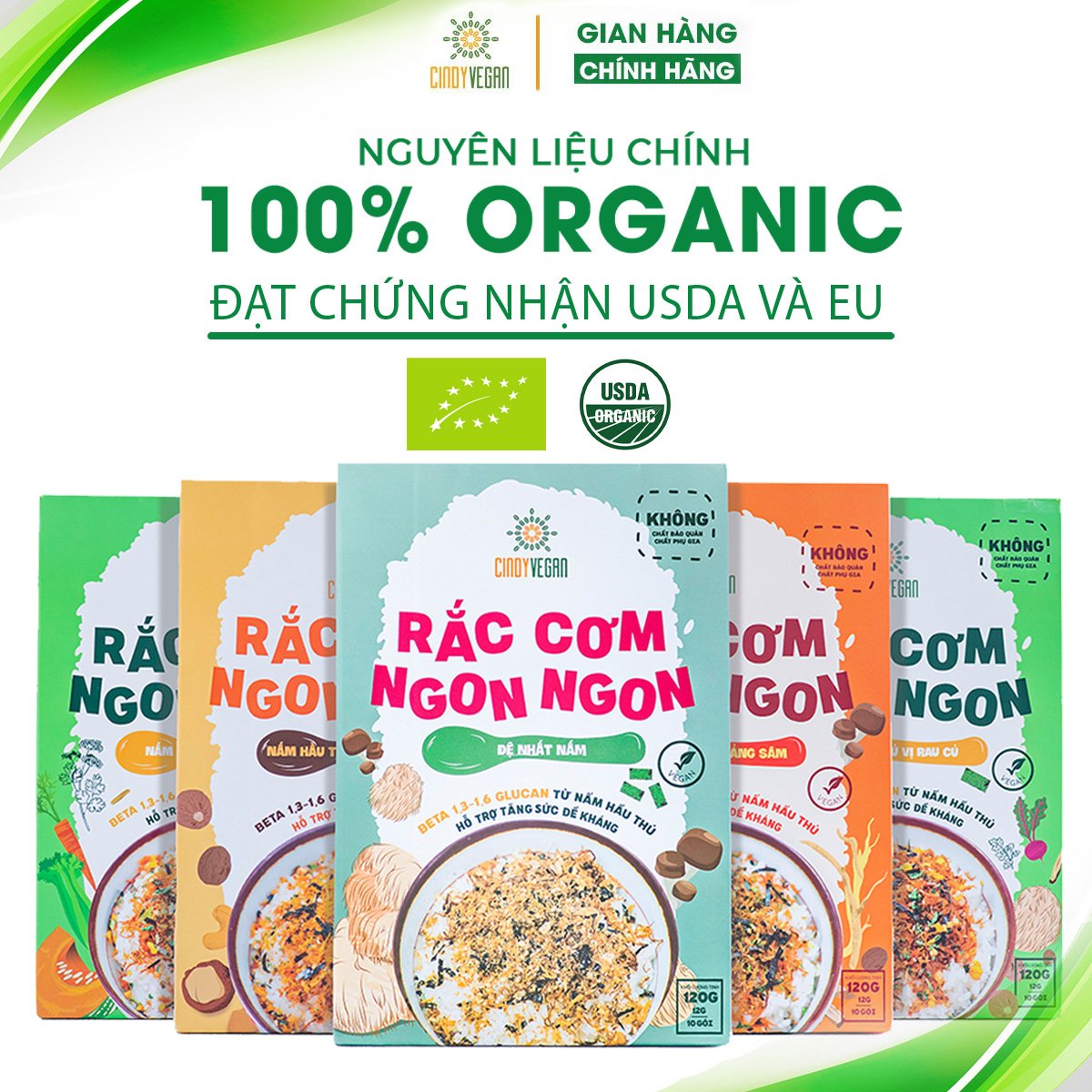 Rắc Cơm Ngon Ngon CINDY VEGAN, Gia vị rắc cơm cho bé, eat clean, ăn chay, thực dưỡng, tăng cường đề kháng - Hộp 120g