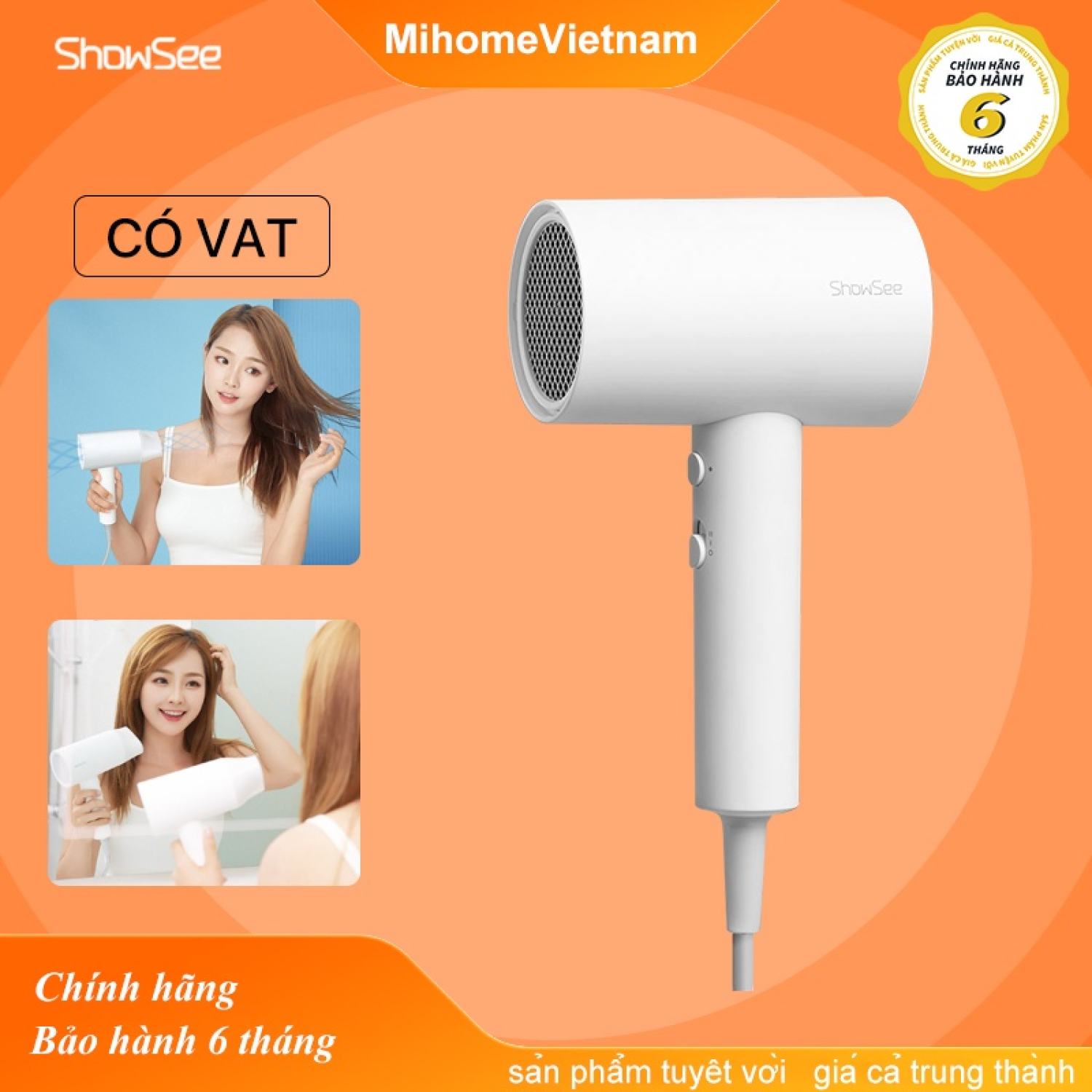 Máy sấy tóc ion âm Xiaomi ShowSee A1-W - Công suất mạnh mẽ 1800W- Máy sấy tóc showsee chống xù rối