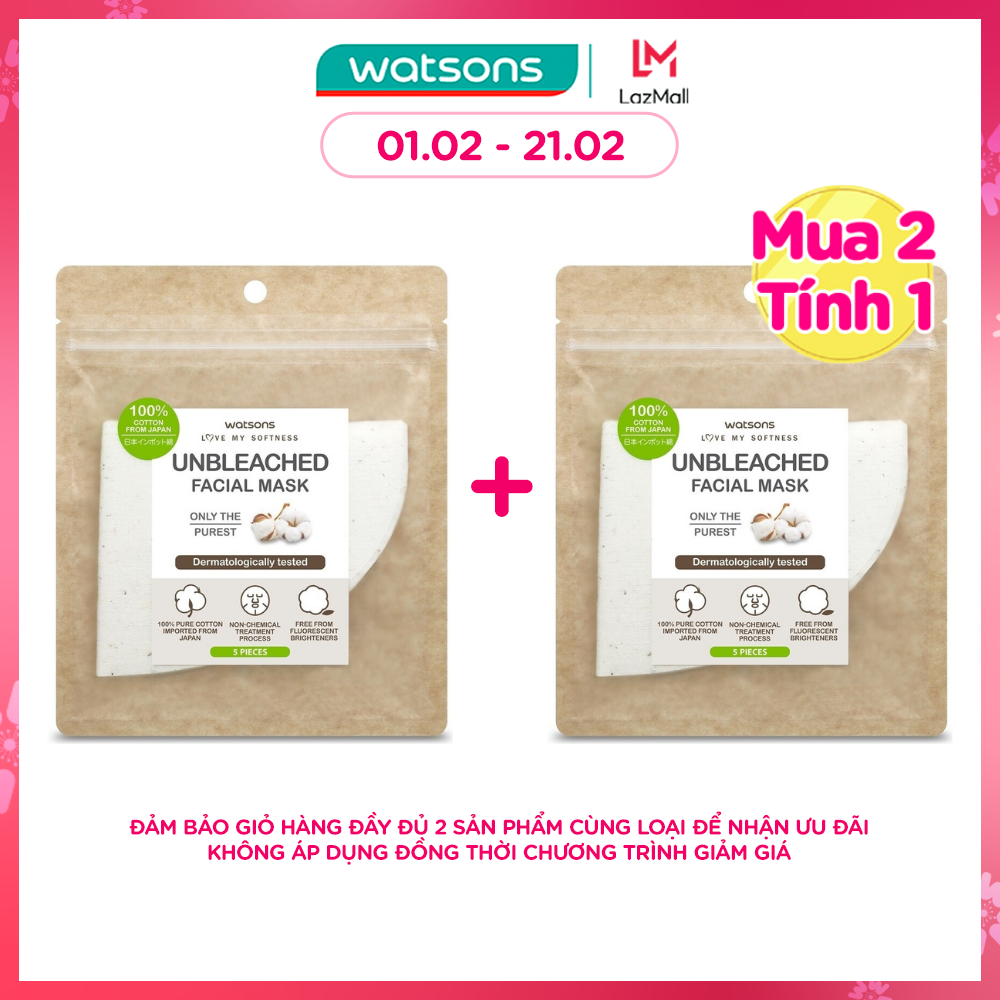 [MUA 2 TÍNH 1] Mặt Nạ Bông Watsons Love My Softness Unbleached Facial Mask 5 Miếng