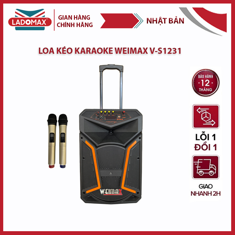 Loa kéo Bluetooth V-S1231 |350W| hát karaoke loa nghe nhạc Bluetooth công suất lớn tặng kèm 2 micro không dây