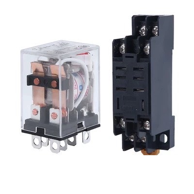 Rơ le kiếng ly2n-j , relay trung gian 8 chân dẹp có đèn lớn điện áp 220vac, 24vdc, 12vdc dùng chân đế ptf08a