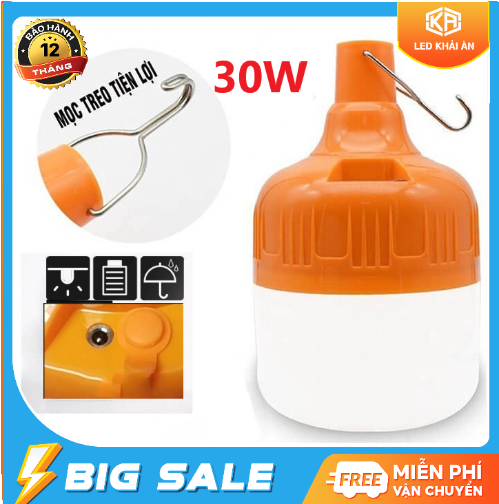 Bóng đèn LED sạc tích điện 30w bóng đèn tích điện 3 chế độ. Loại bóng led: độ sáng cao tiết kiệm năng lượng