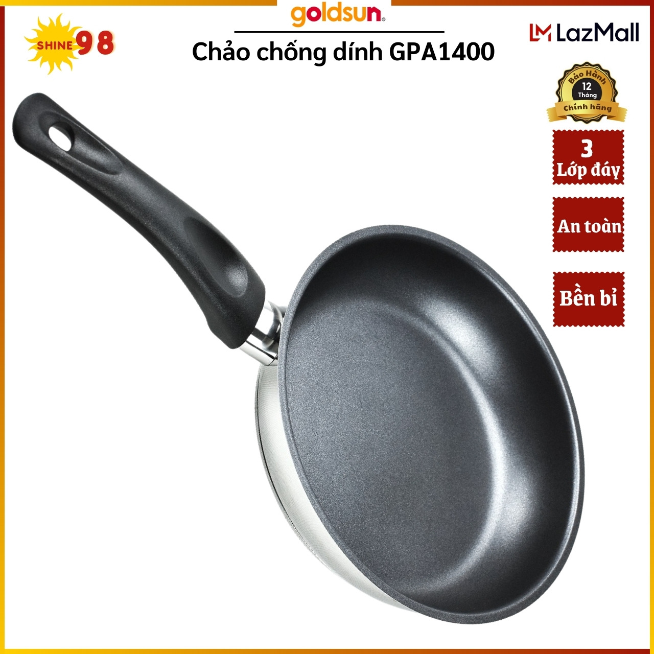 Chảo chống dính Goldsun GPA1400 đáy từ 3 lớp dùng cho mọi loại bếp - Chảo chống dính an toàn bền bỉ - tại Shine 98