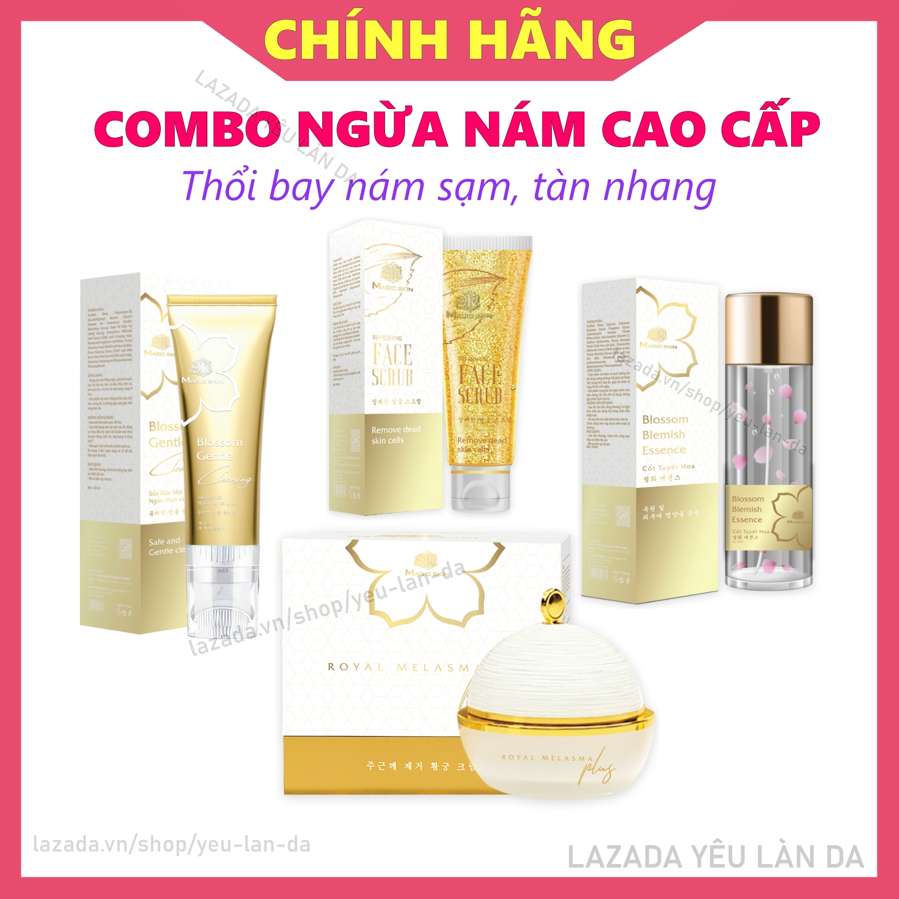 Combo NGỪA NÁM CAO CẤP Magic Skin 4 sản phẩm - LOẠI BỎ Nám Sạm, Tàn Nhang