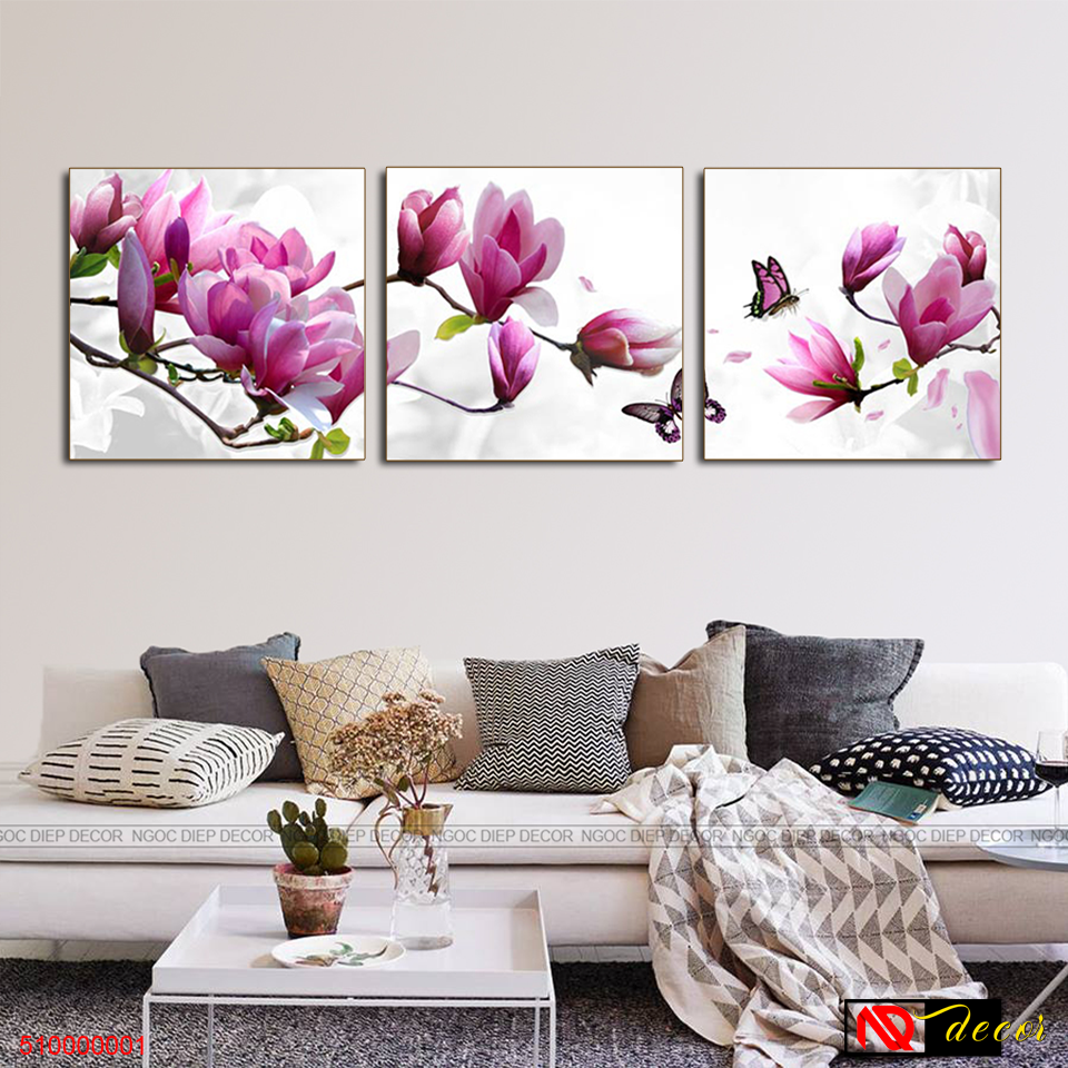 Tranh dán tường cầu thang, phòng ngủ hoa bằng lăng tím -Trang décor phong cách hiện đại