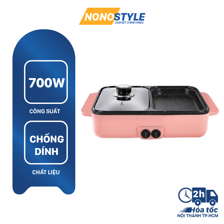 Nồi lẩu điện mini 2 ngăn chống dính đa năng, bếp lẩu nướng điện 2 ngăn cao cấp - Bảo hành 12 tháng