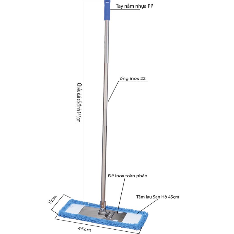 Cây lau nhà sanho, bảng 45cm, Siêu sạch, siêu tiện lợi, dễ dàng sử dụng, chất lượng hàng đầu