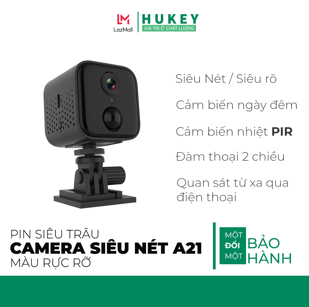 Camera mini wifi IP Hukey Vision A21 siêu nét Full HD 1080P - Cảm biếng nhiệt PIR-Cảm biếng hồng ngoại ngày và đêm