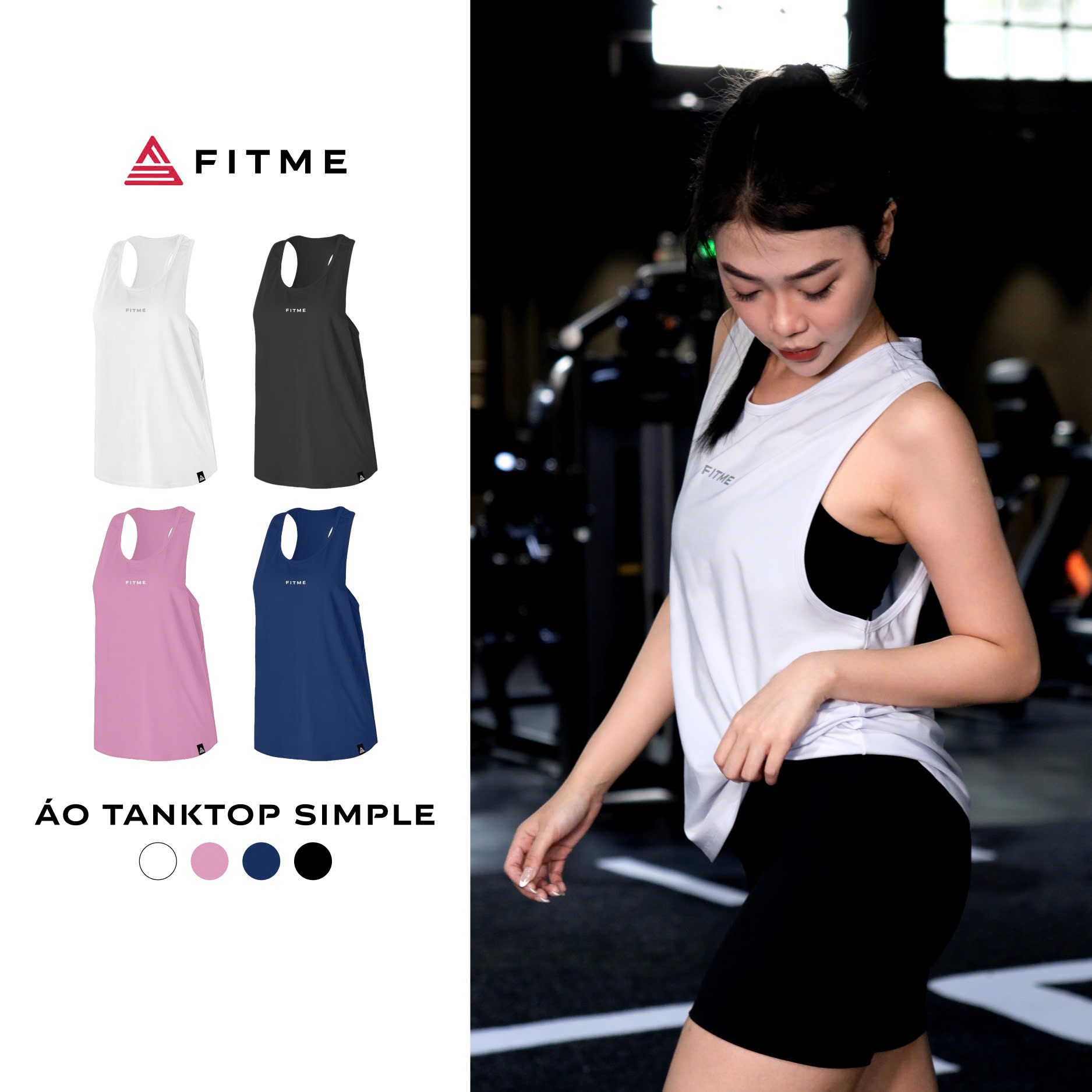 Áo tank top tập gym nữ Fitme Simple ba lỗ thoáng khí chạy bộ chất liệu co giãn thoải mái thấm hút mồ hôi ATTS01