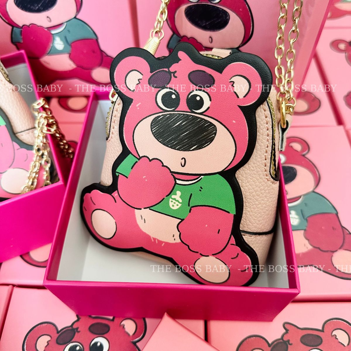 Túi gấu dâu đeo chéo mini in họa tiết gấu dâu lotso dễ thương