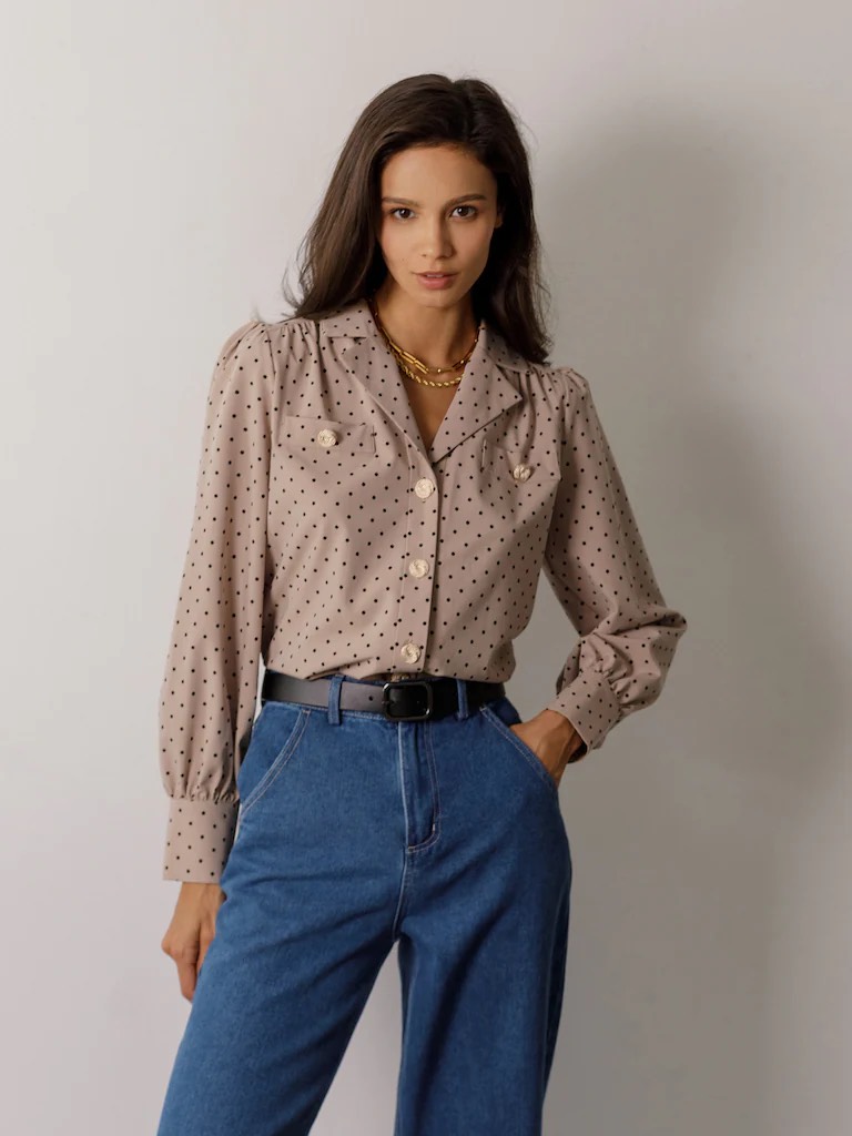 Áo smi H@BBS linen thun nút chấm bi