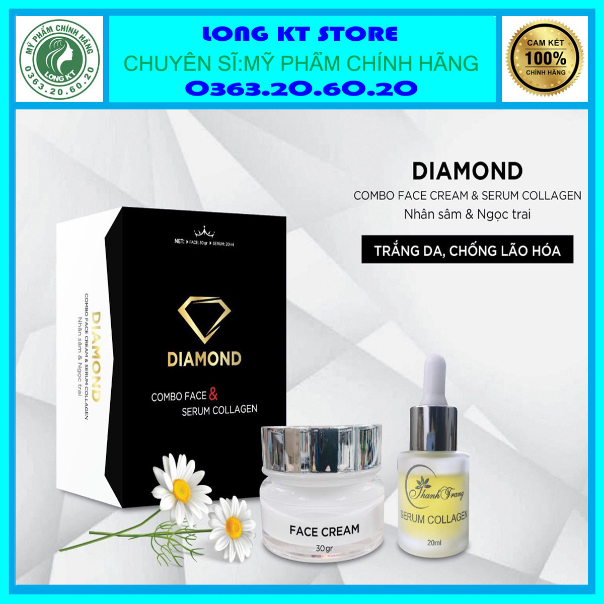 CHÍNH HÃNG-BỘ DIAMOND VÀ SERUM MỸ PHẨMTHANH TRANG - BỘ ĐÔI DƯỠNG TRẮNG DA NGĂN NGỪA LÃO HÓA