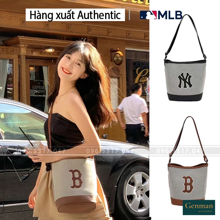 Túi xách mlb ny nữ canvas bucket bag new york yankees, túi ny mlb full tag code thời trang nữ