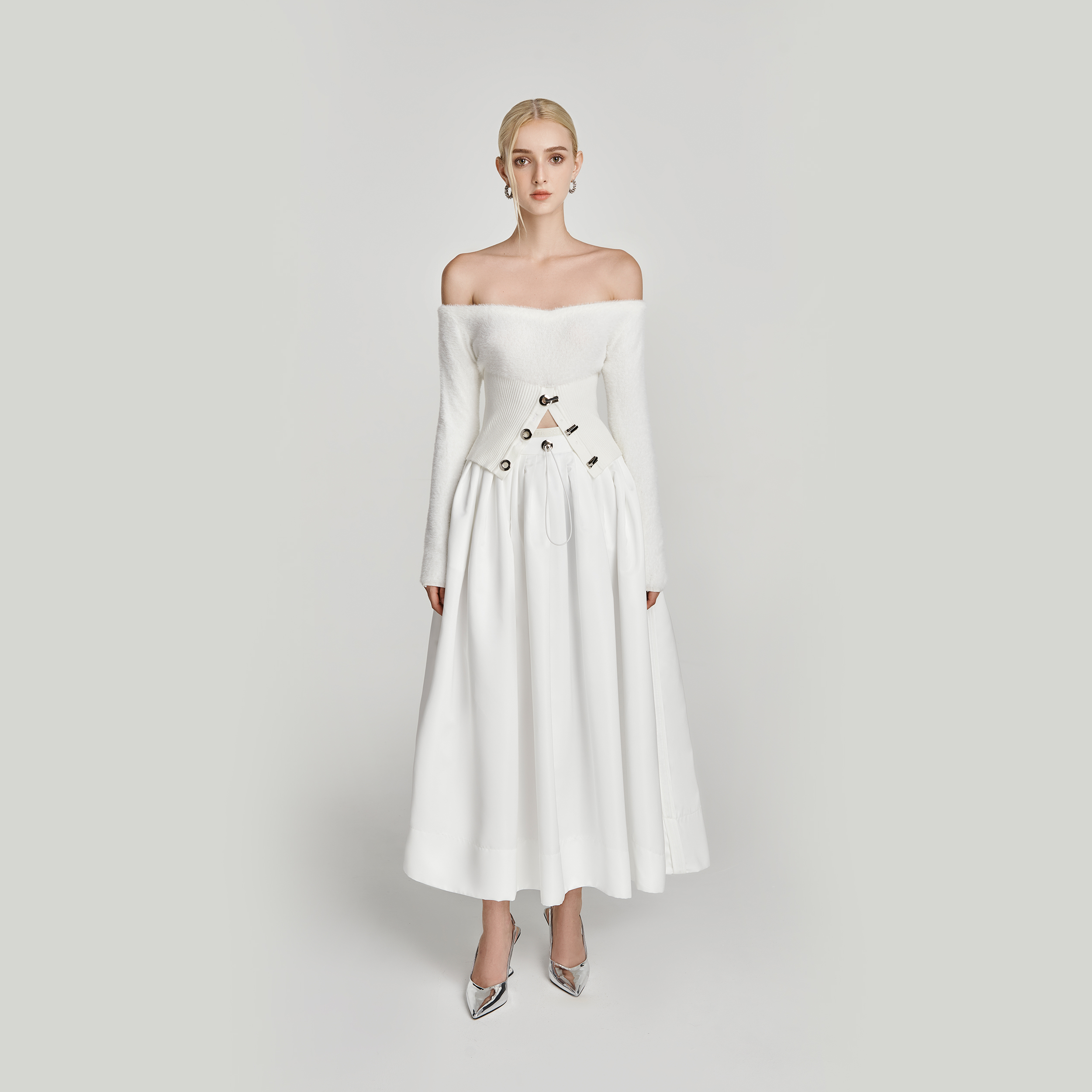 Dear josé - chân váy maxi xòe astrona vải taffeta trắng