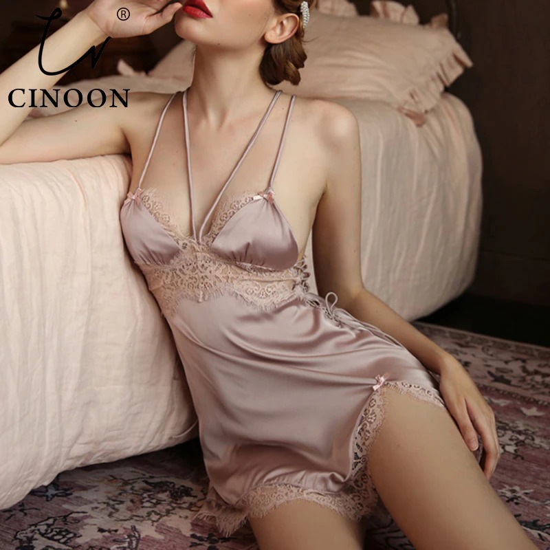 Đầm ngủ mặc nhà amaka lụa satin cao cấp amkf26